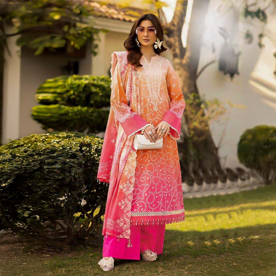 Orange  Lawn Cotton Printed Salwar Kameez