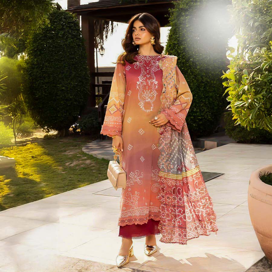Orange  Lawn Cotton Printed Salwar Kameez