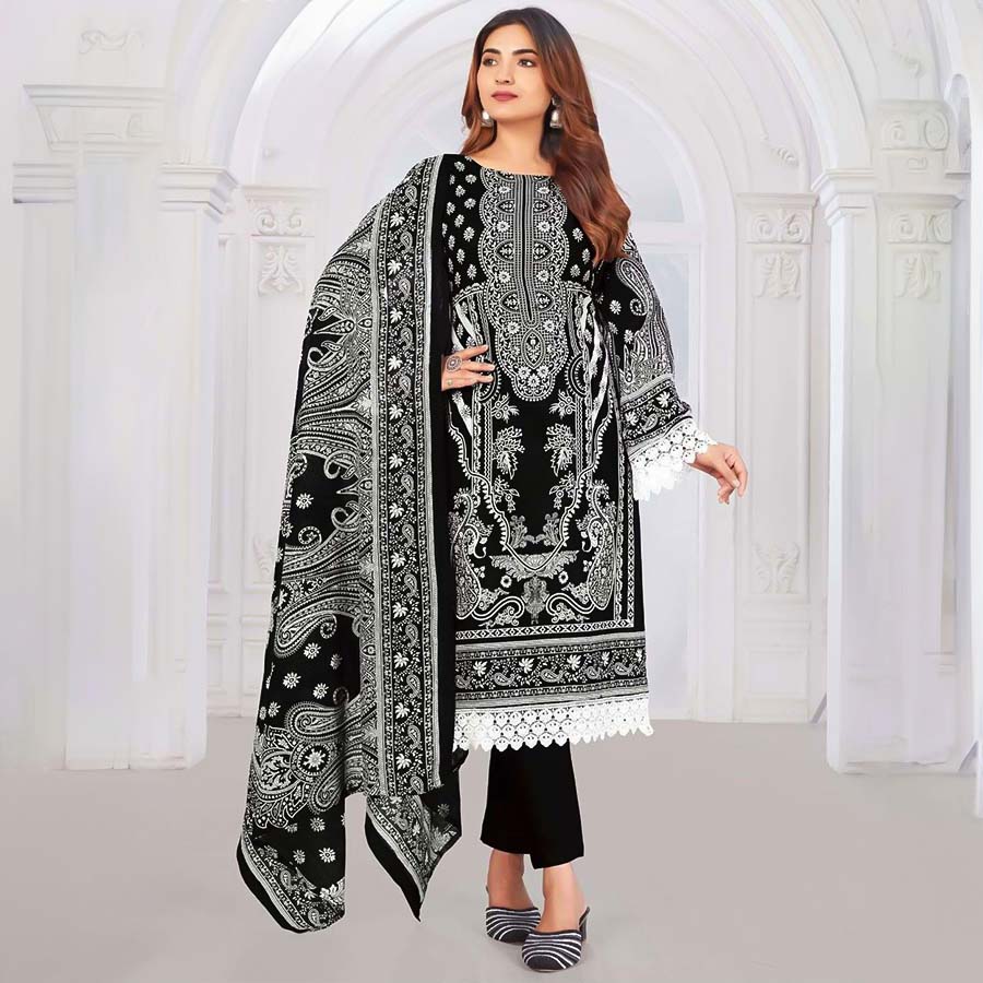 Black  Lawn Cotton Casual Wear Salwar Kameez