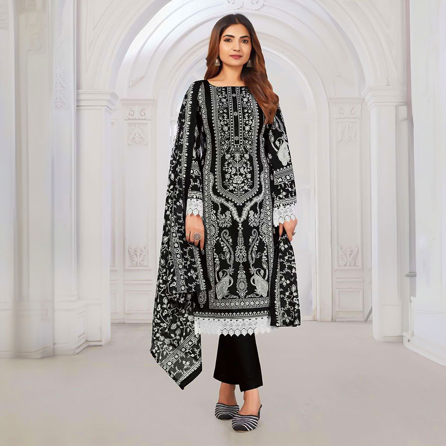 Black  Lawn Cotton Casual Wear Salwar Kameez