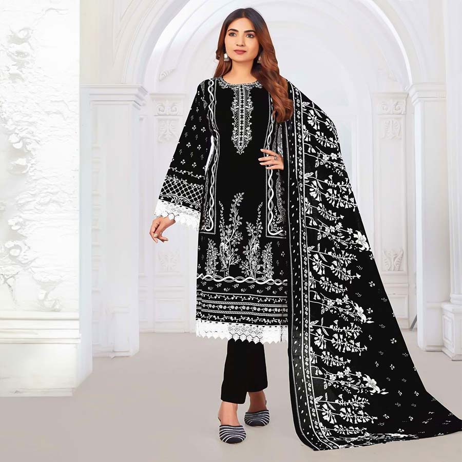 Black  Lawn Cotton Casual Wear Salwar Kameez
