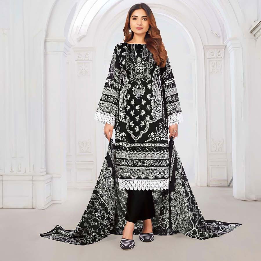Black  Lawn Cotton Casual Wear Salwar Kameez