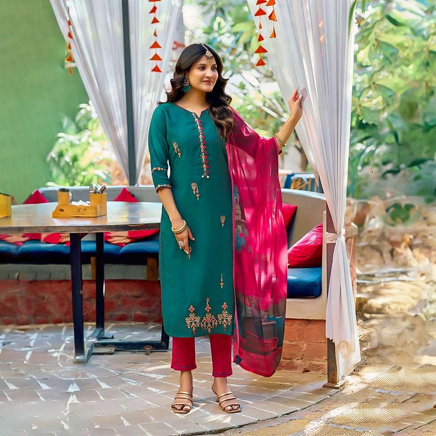 Green  Viscose Casual Wear Kurti