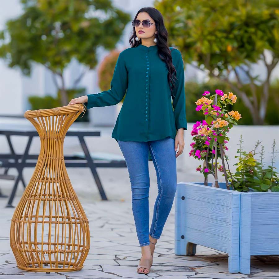 Green  Fancy Casual Wear Kurti