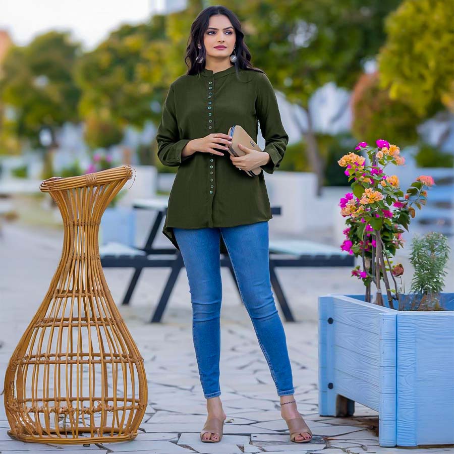 Green  Fancy Casual Wear Kurti