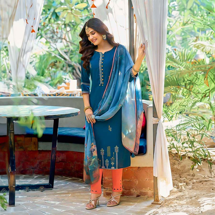 Blue Viscose Casual Wear Kurti