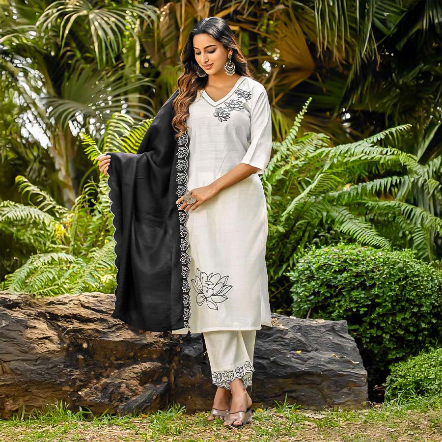 White  Viscose Casual Wear Salwar Kameez
