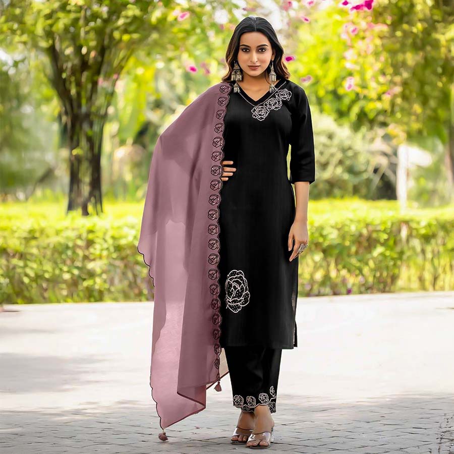 Black  Viscose Casual Wear Salwar Kameez