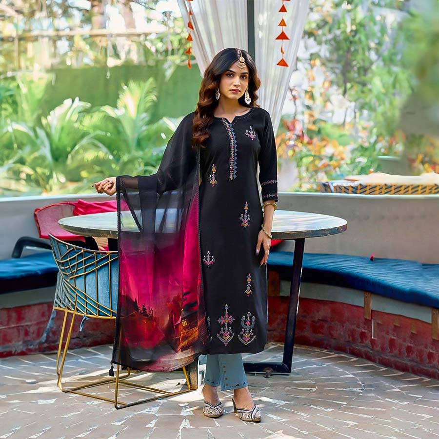 Black Viscose Casual Wear Kurti