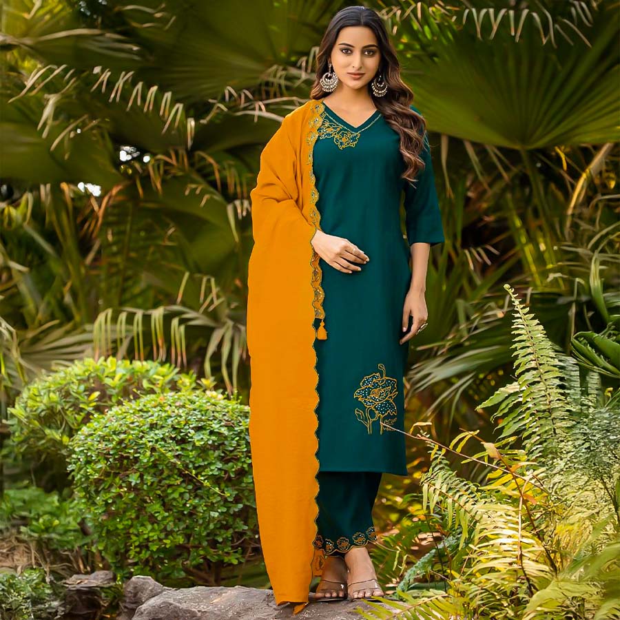 Green Viscose Casual Wear Salwar Kameez