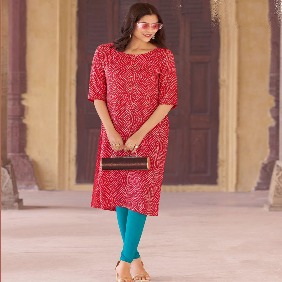 Red Rayon Printed Kurtis