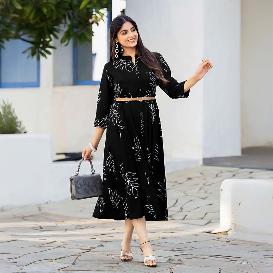 Black  Rayon Casual Wear Kurti
