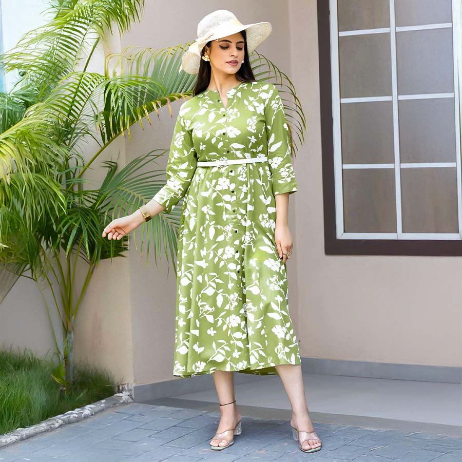 Green Rayon Casual Wear Kurti