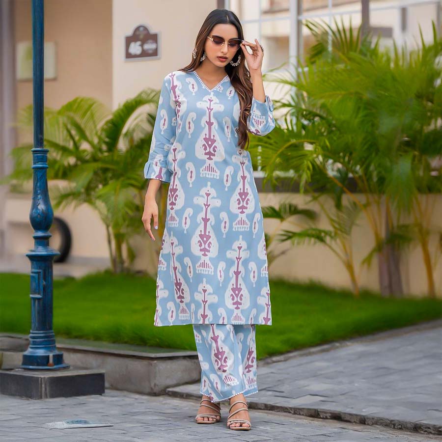 Blue  Rayon Print Printed Kurti