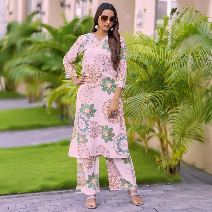Pink  Rayon Print Printed Kurti