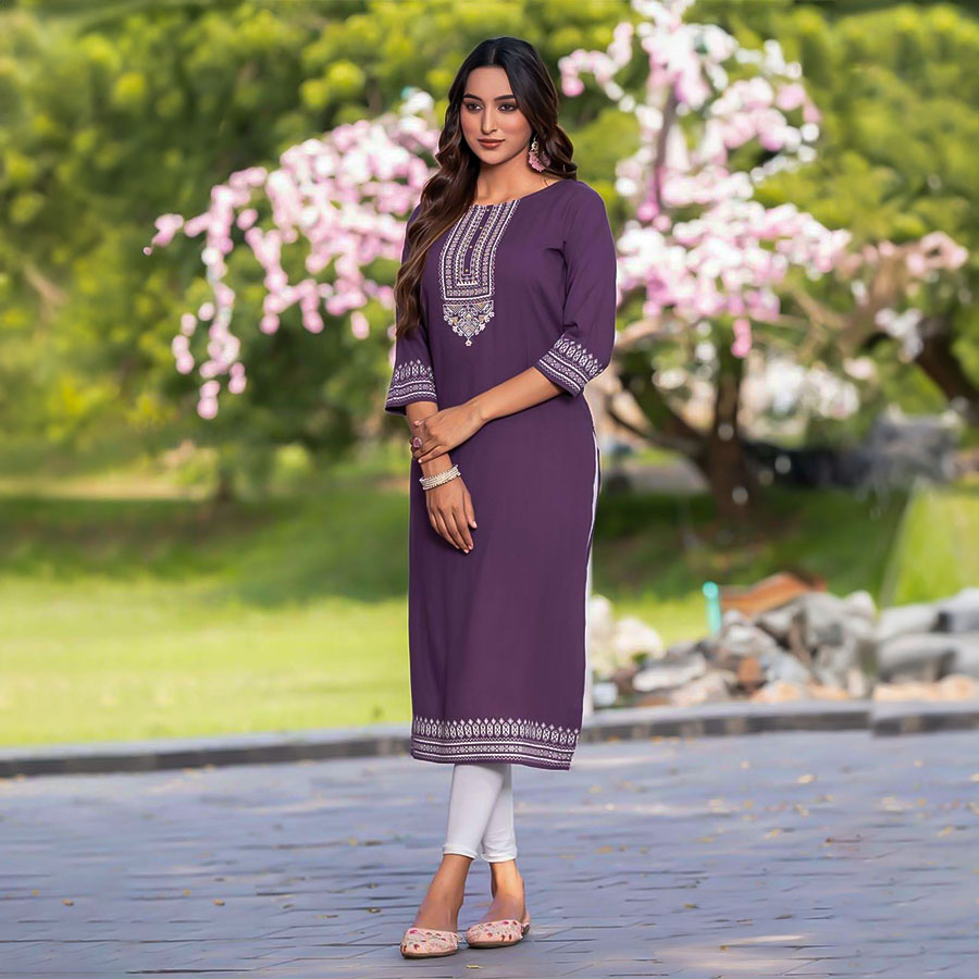 Purple Viscose Casual Wear Kurti