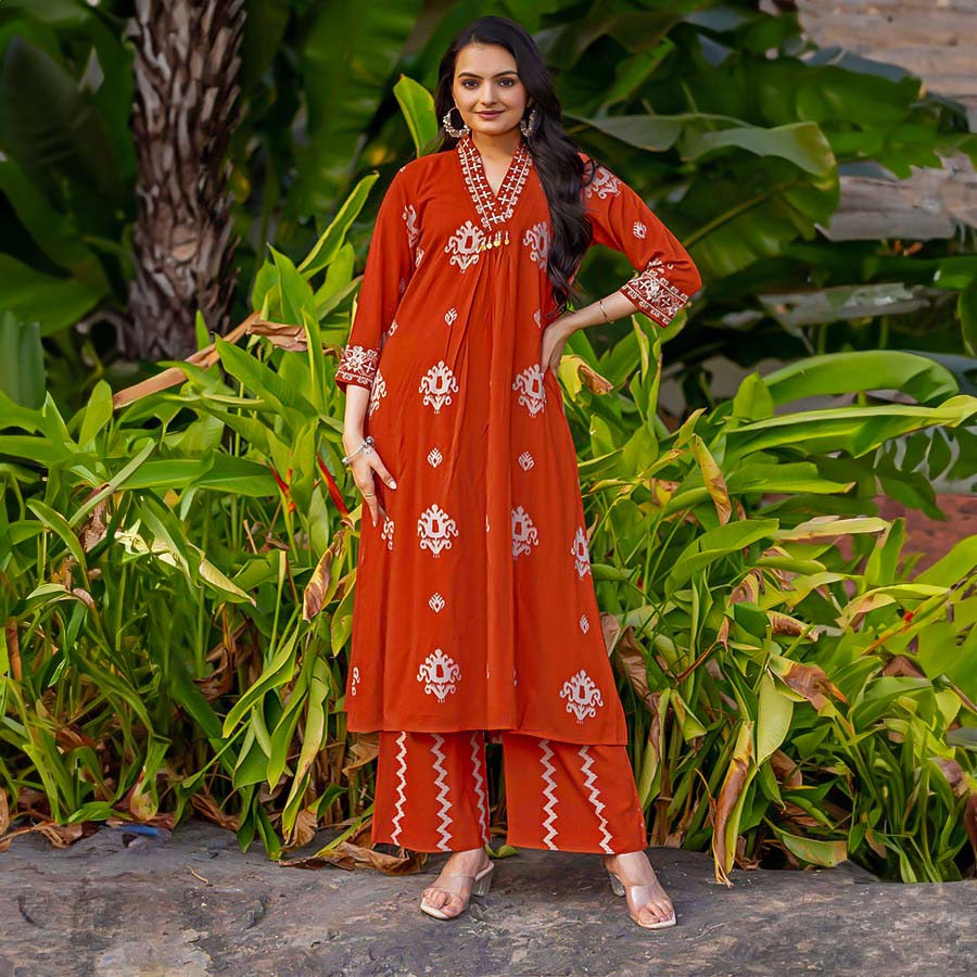 Orange  Rayon Casual Wear Kurti