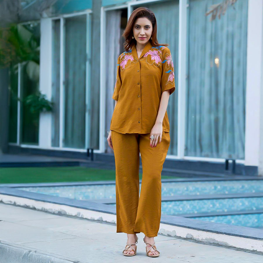Orange  Viscose Crepe Casual Wear Kurti