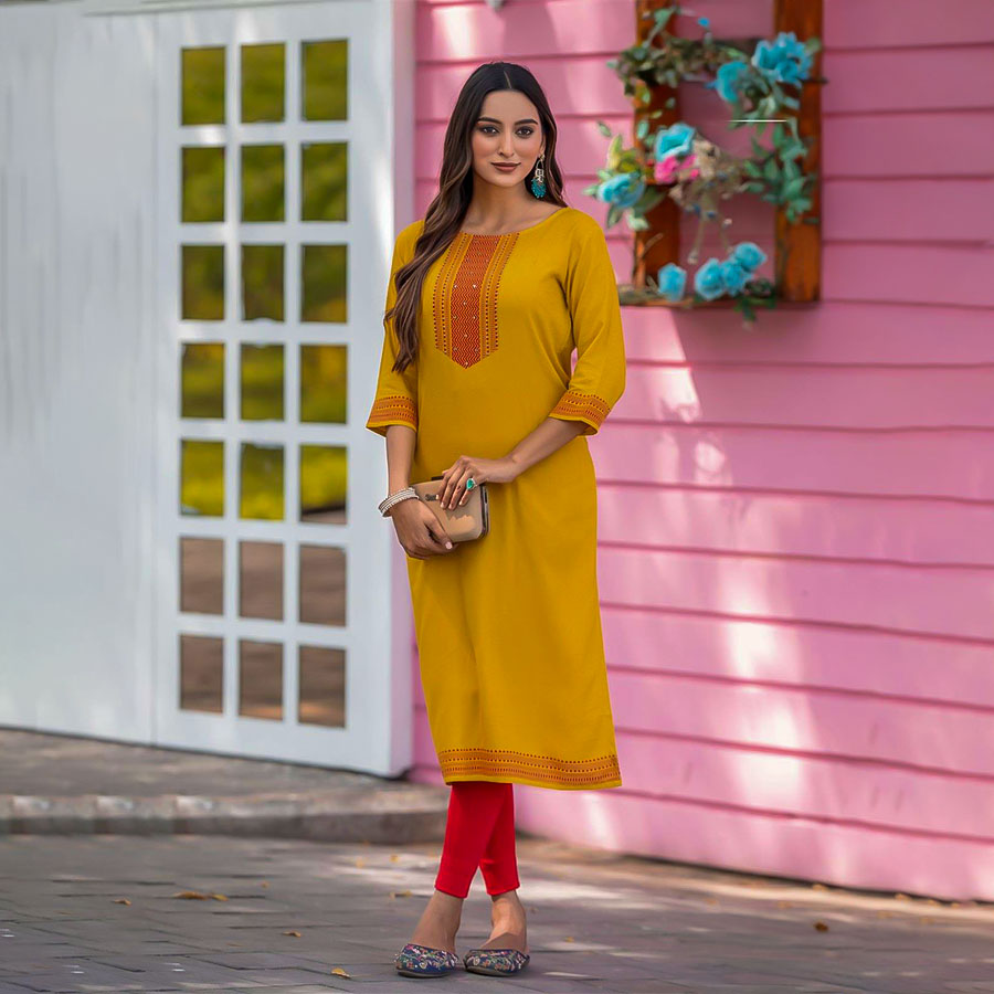 Yellow  Viscose Casual Wear Kurti