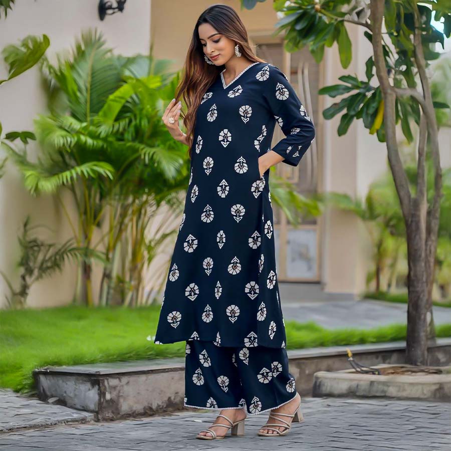 Blue  Rayon Print Printed Kurti