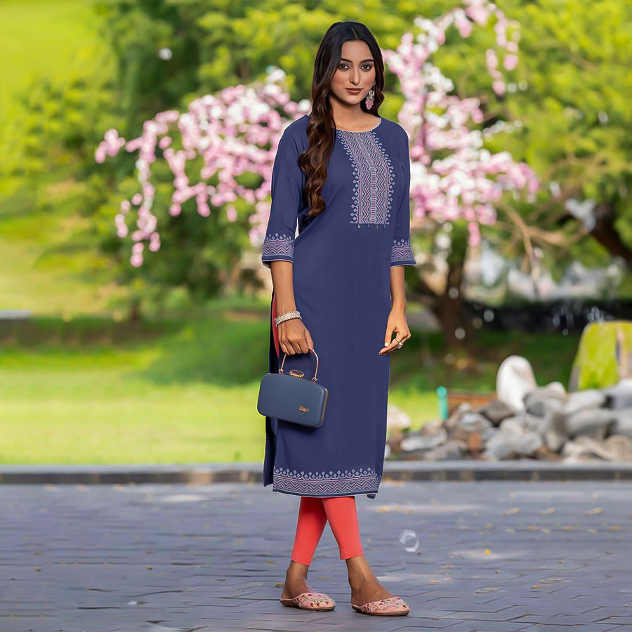 Blue Viscose Casual Wear Kurti