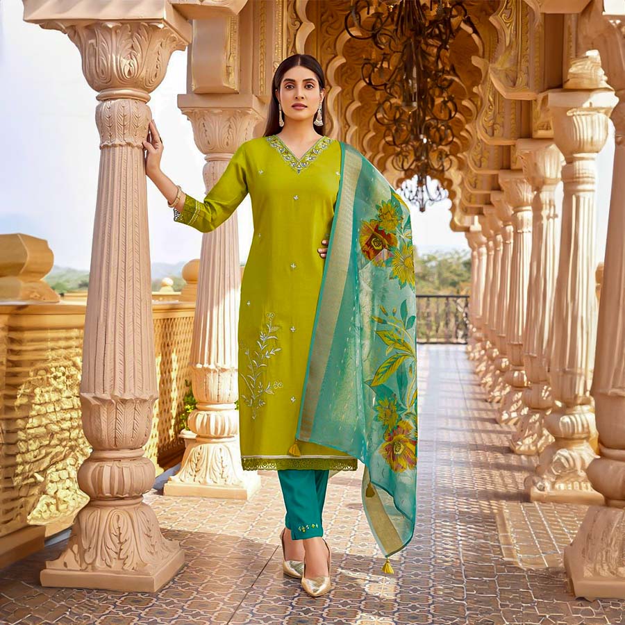 Green  Viscose Silk Casual Wear Salwar Kameez