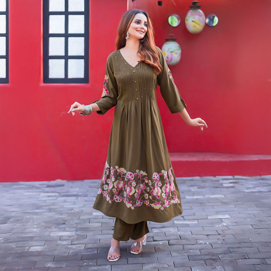 Green  Rayon Casual Wear Kurti
