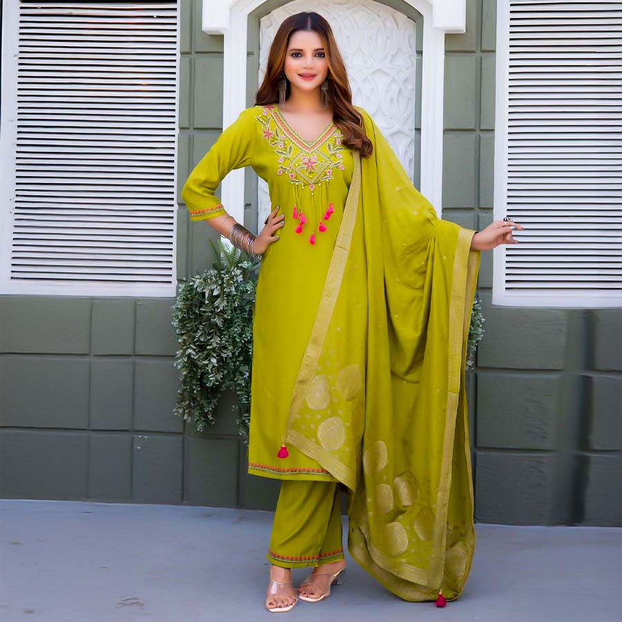 Green  Viscose Casual Wear Salwar Kameez