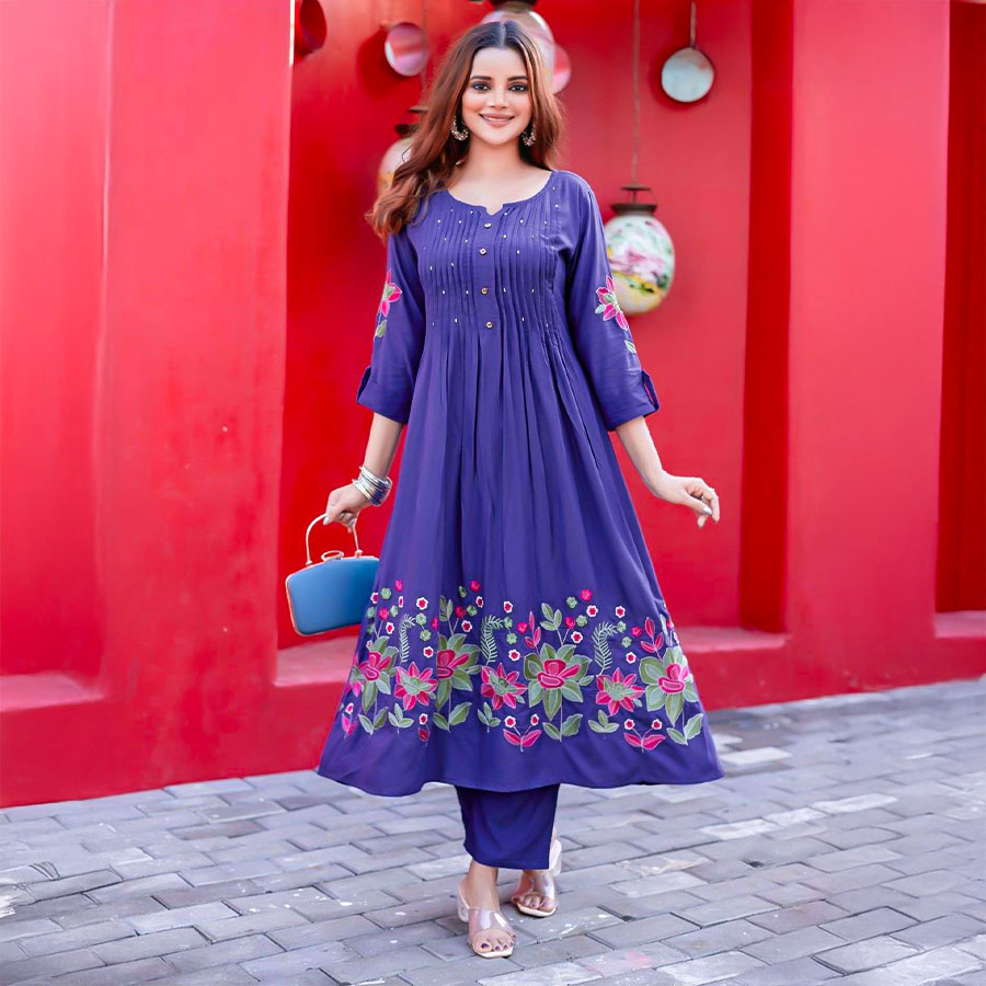 Blue  Rayon Casual Wear Kurti
