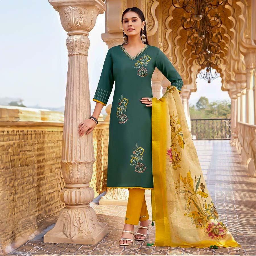 Green  Viscose Silk Casual Wear Salwar Kameez