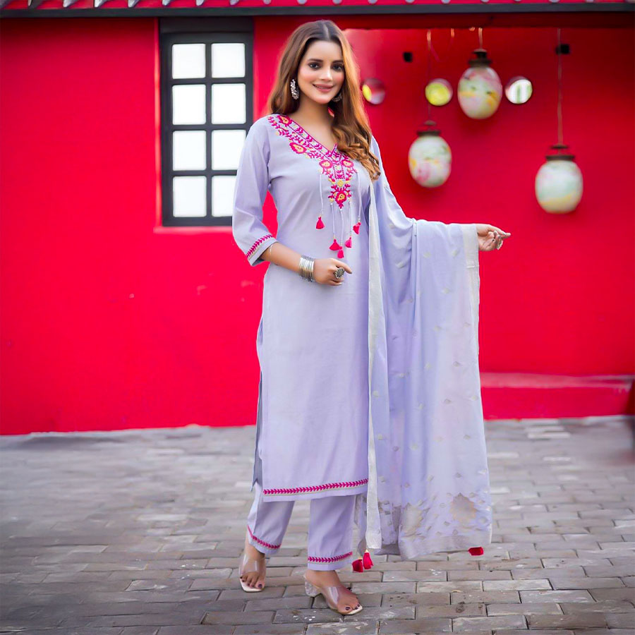 Purple Viscose Casual Wear Salwar Kameez