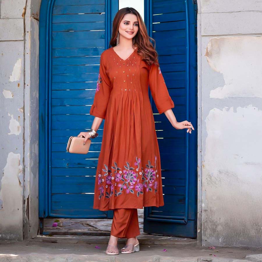 Orange  Rayon Casual Wear Kurti