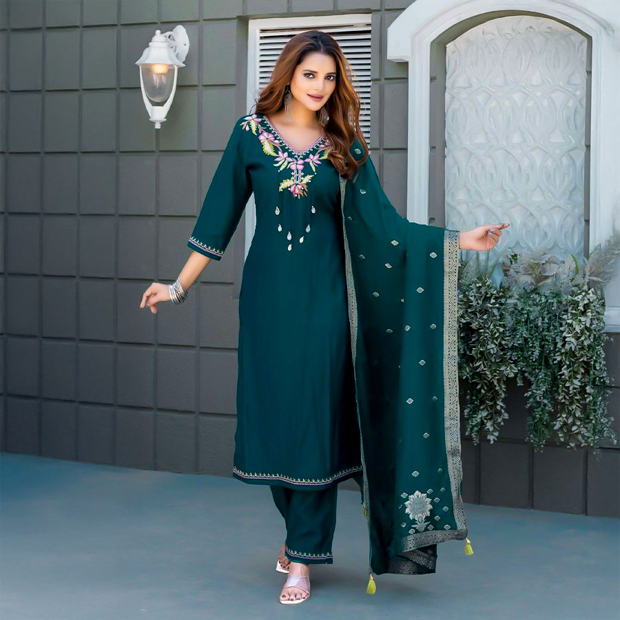 Green  Viscose Casual Wear Salwar Kameez