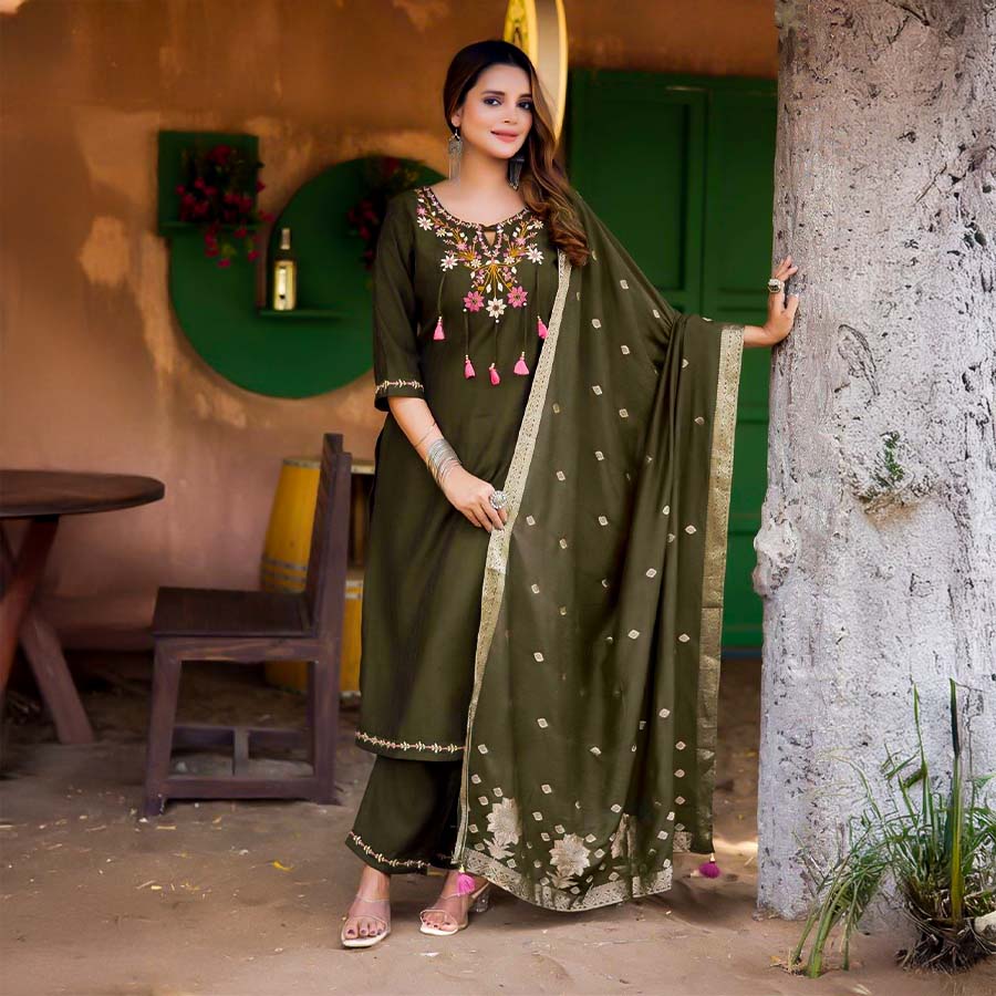 Green  Viscose Casual Wear Salwar Kameez