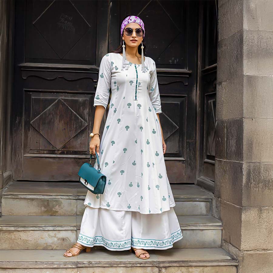 White  Rayon Casual Wear Kurti