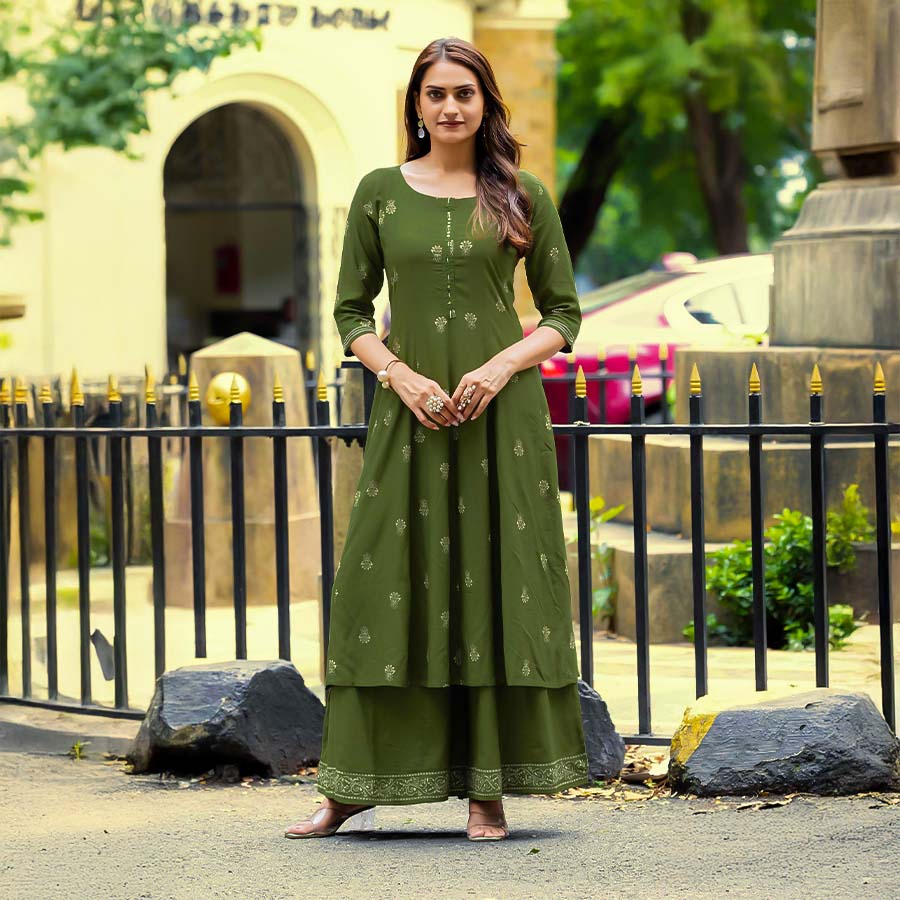 Green  Rayon Casual Wear Kurti