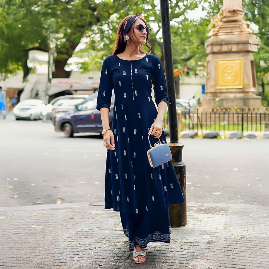 Blue Rayon Casual Wear Kurti