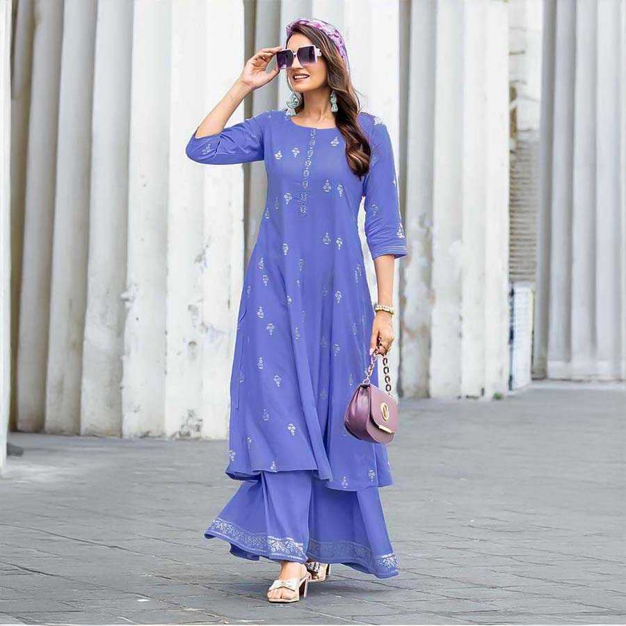 Blue Rayon Casual Wear Kurti