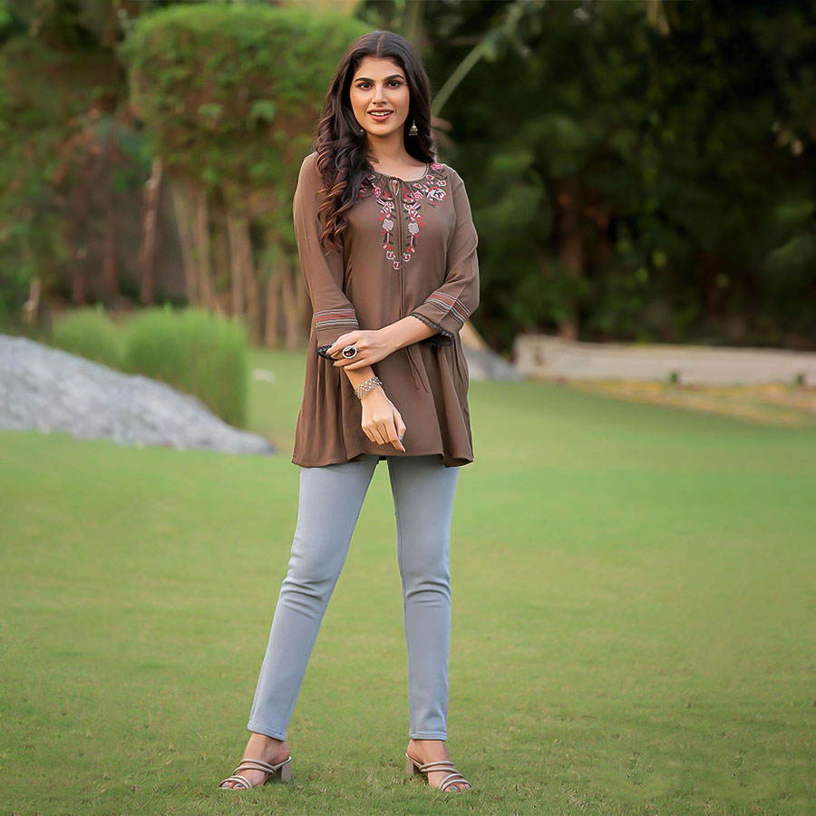 Brown  Rayon Casual Wear Kurti