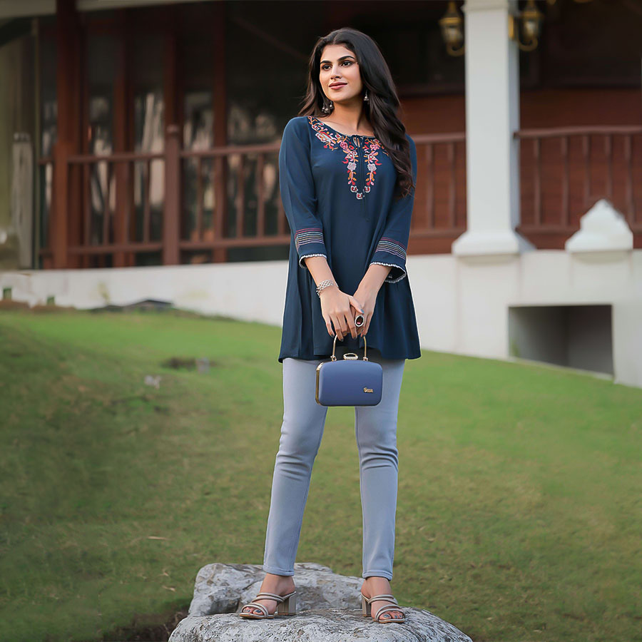 Blue Rayon Casual Wear Kurti