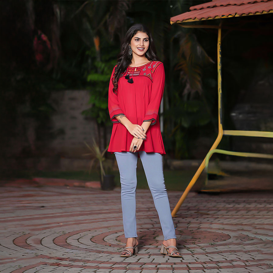 Red Rayon Casual Wear Kurti