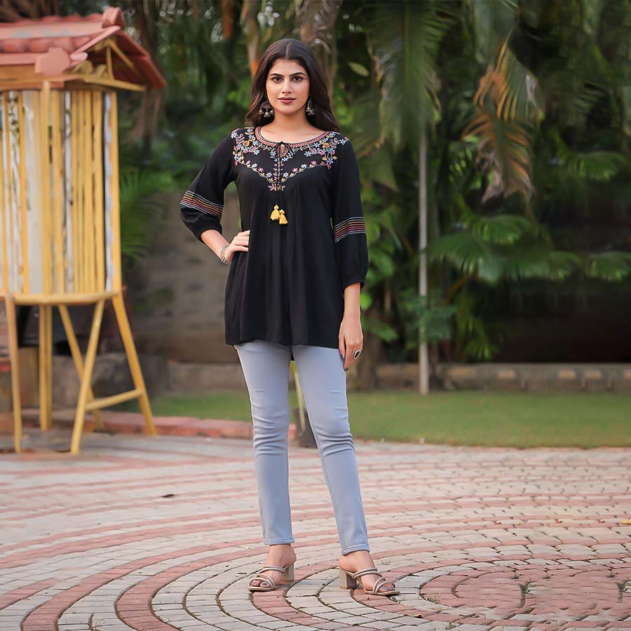 Black Rayon Casual Wear Kurti