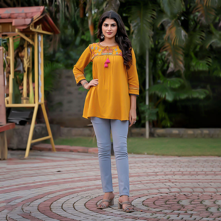 Yellow Rayon Casual Wear Kurti