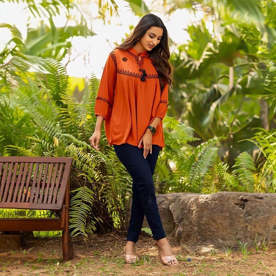 Orange  Rayon Casual Wear Kurti