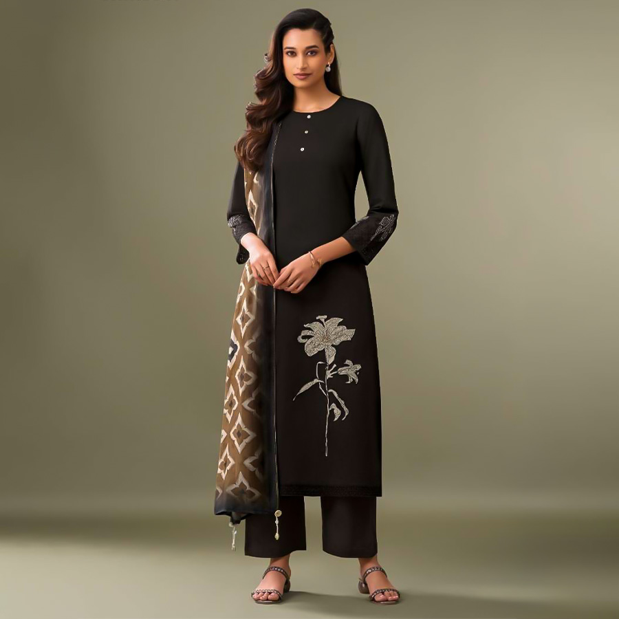 Black Lawn Cotton Party Wear Salwar Kameez