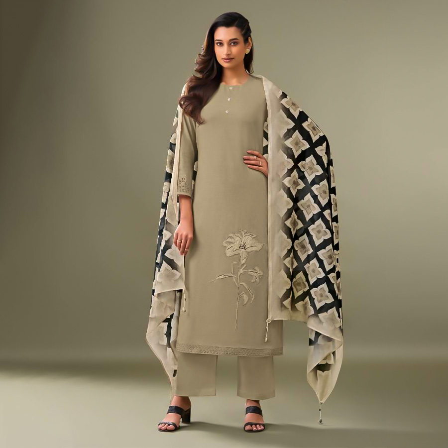 Grey Lawn Cotton Party Wear Salwar Kameez