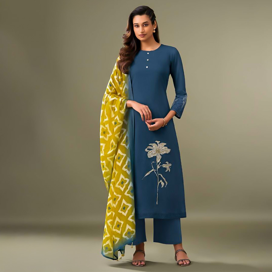Blue Lawn Cotton Party Wear Salwar Kameez