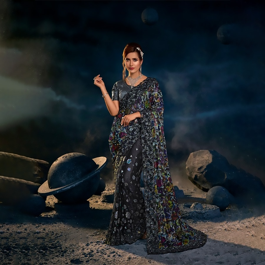 Black Net Designer Saree