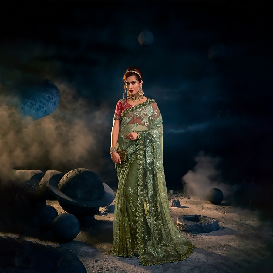 Sea green Net Designer Saree