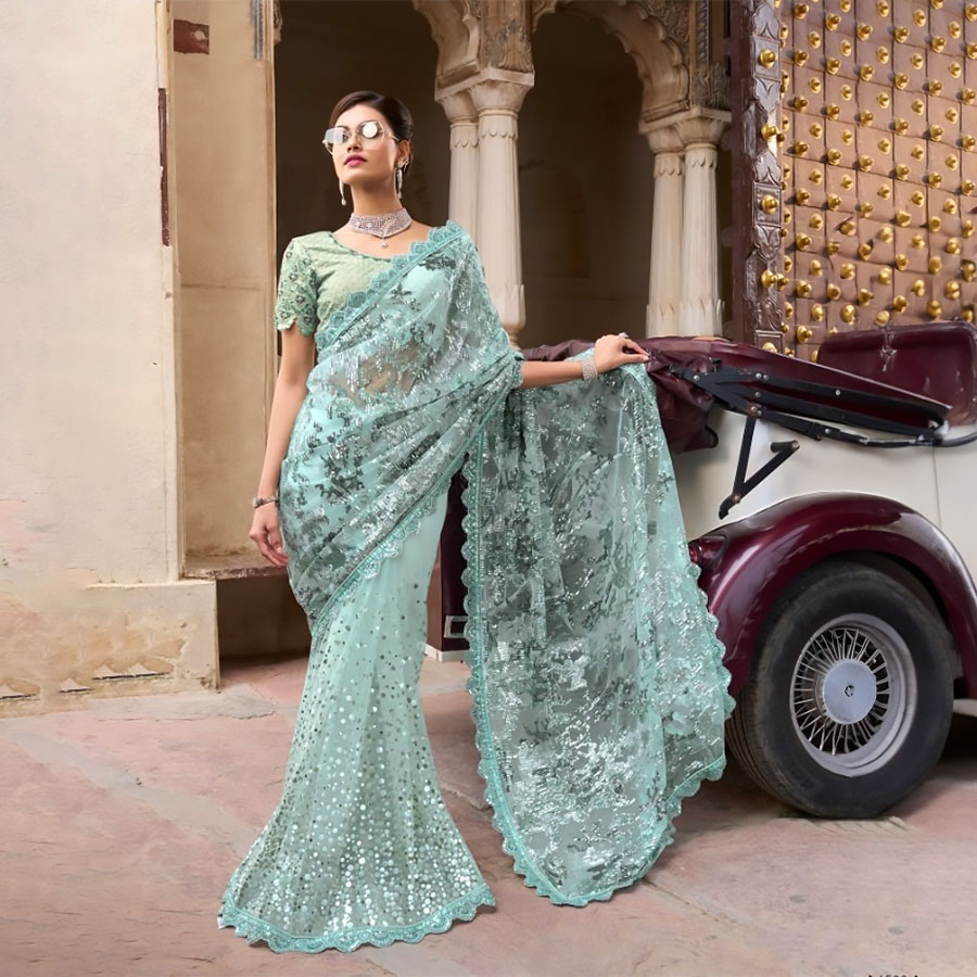 Sky blue Net Designer Saree